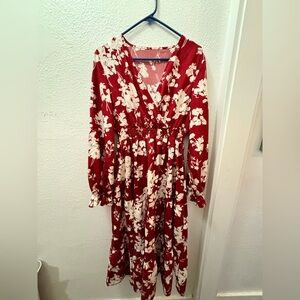 a SHEIN red floral dress.